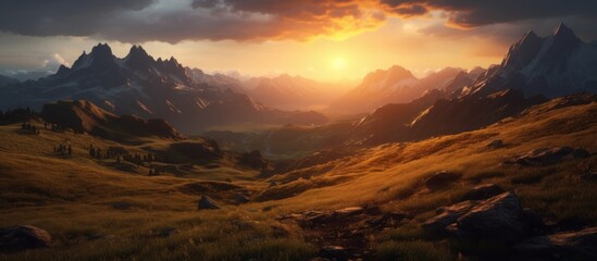 Naklejka premium Golden Hour Over Majestic Mountains