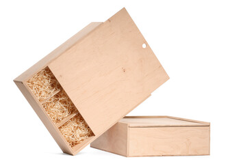 Wooden gift boxes for wine isolated on white