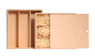 Wooden gift boxes for wine isolated on white