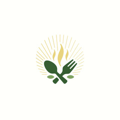 green cutlery leaf vintage classic logo design