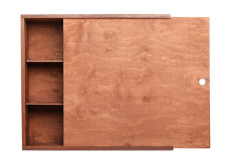 Open wooden wine box isolated on white