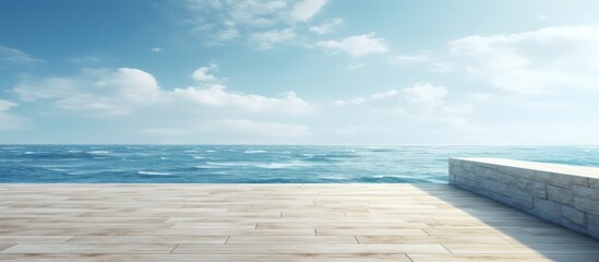 Ocean View from Wooden Deck with Stone Wall