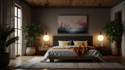 Fototapeta premium Bedroom in classic and minimalist style