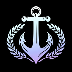 anchor with laurel wreath outline color logo design