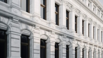Fototapeta premium Close-up of the facade of a building with white columns.