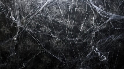 White Spider Web On Black Concrete Background