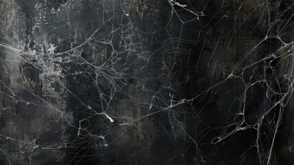 White Spider Web On Black Concrete Background