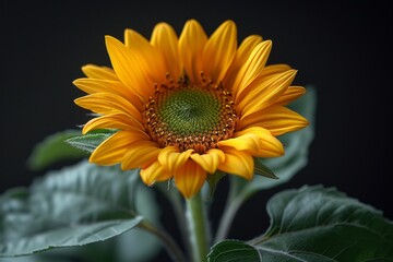 Fototapeta premium A Single Sunflower in Bloom Against a Dark Background