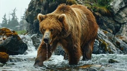 Brown Bear in a River.
