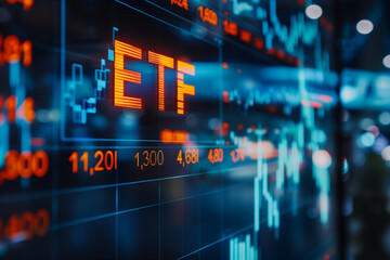 Exchange Traded Fund concept, letters ETF on finance data chart