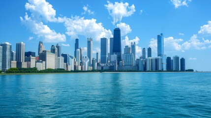 Fototapeta premium Contemporary skyline defined by stylish skyscrapers and eco conscious architectural marvels