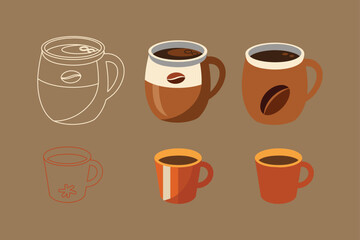 coffee cup set, Hand Drawn Coffee Beans Set, Organic Food Vector Illustration