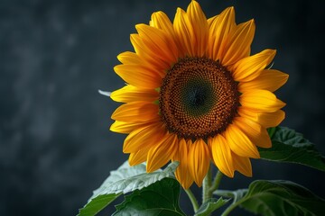 Obraz premium Close-up of a Single Sunflower Against a Dark Background