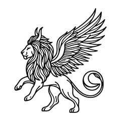 heraldic lion with wings and horns sketch