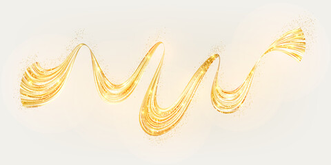 Realistic abstract gold ribbon. Yellow metallic swirl line. Luxury golden flow