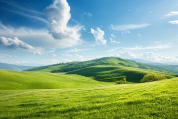 Naklejka premium Serenity Found: Idyllic Hillside Landscape Generative AI