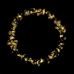 Golden serpentine ribbons frame. Confetti round banner. Luxury decoration for Christmas