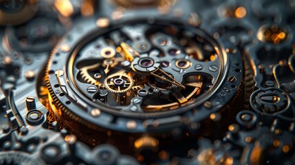 This detailed image showcases the complex inner workings of a watch mechanism, featuring gears and springs
