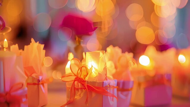 Defocused party favors wrapped in delicate tissue paper.
