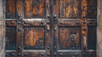 Aged wooden doors displaying fissures