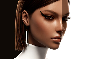 Fototapeta premium Woman with black eyeliner and brown hair