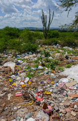 Brazilian Caatinga biome. Garbage improperly thrown on the ground in the Cariri region of Paraíba,...