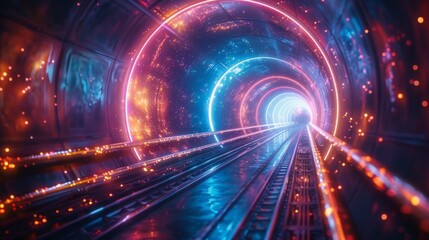 Obraz premium A sci-fi inspired space tunnel graphic with glowing lights and starry effects
