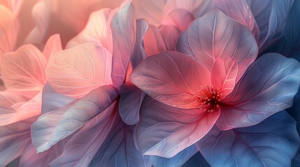 This artistic image features blue and pink toned flowers giving a dreamy and ethereal effect