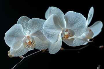 Delicate White Orchids Against a Dark Background