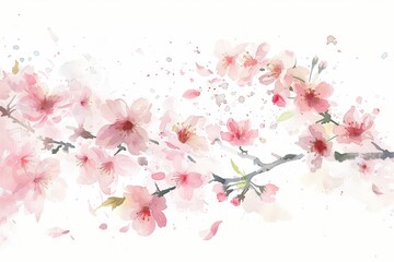 Whimsical Cherry Blossom Branch Falling Petals for Spring Decor Generative AI