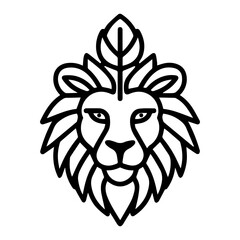 Lion Oak logo or modern line icon. Vector line art and icon design with bold outline. Black and white Pixel Perfect minimalistic symbol isolate white background. Creative logotype
