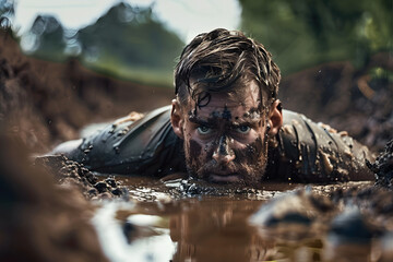 man in mud obstacle course