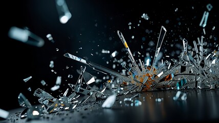 A high-speed photograph captures the precise moment glass shatters into countless fragments, frozen in mid-air