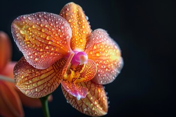 Fototapeta premium Close-up of a Dew-Covered Orchid