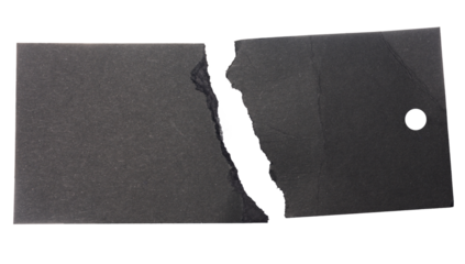 Torn black paper price tag on isolated background