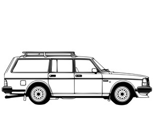 Classic car station wagon vector illustration , automobile isolated