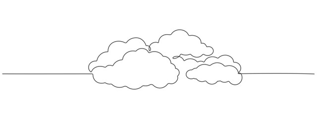 Vector illustration drawn with one continuous line of clouds in the sky. Single line concept of overcast cloudy weather