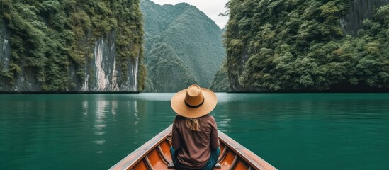 Woman in a Boat on a Serene Lagoon