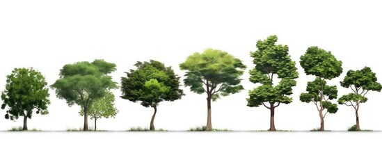 Fototapeta premium A Row of Lush Green Trees Against a White Background
