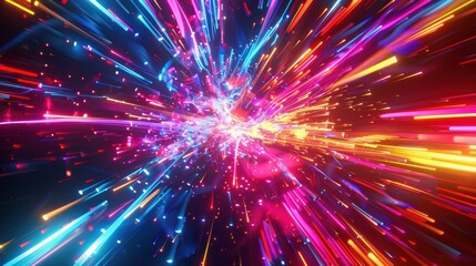 Naklejka premium A chaotic burst of neon colors, with sharp angles and curves.