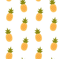 Bright pineapples on white background seamless pattern. Vector illustration