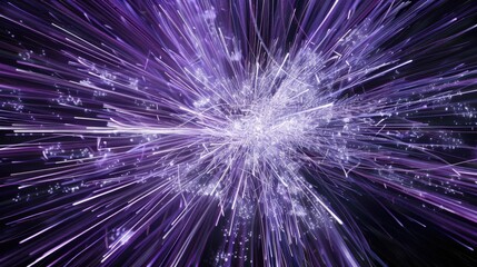 Fototapeta premium A dynamic explosion of purple and silver lines converging at a central point.