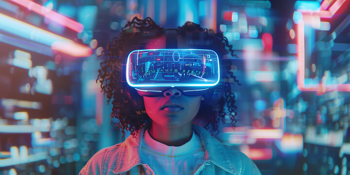 A person wearing virtual reality goggles immersed in a digital experience