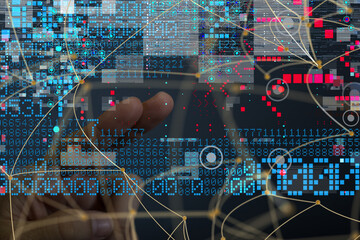 Neural network 3D illustration. Big data and cybersecurity