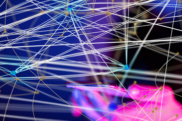 Global network. Blockchain. 3D illustration. Neural networks and artificial intelligence. Abstract
