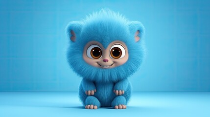 Obraz premium Cute and cuddly blue creature with big eyes and a friendly smile. Perfect for use as a mascot or children's book illustration.