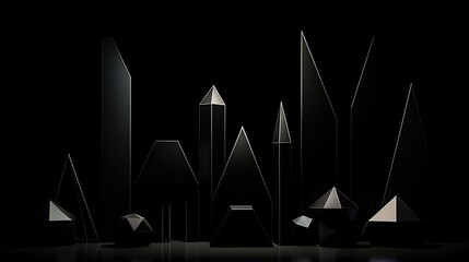 Obraz premium Dark and mysterious, these black geometric shapes seem to be engaged in a silent conversation.
