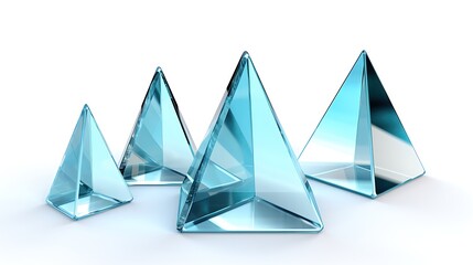 3D rendering of four blue crystal pyramids on a white background.
