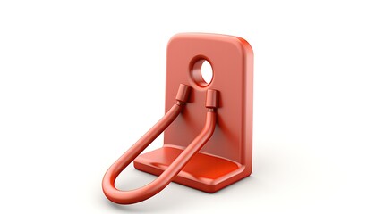 3D rendering illustration of a red plastic hook isolated on a white background.