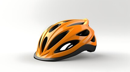 Orange and black bicycle helmet isolated on white background. 3D rendering.